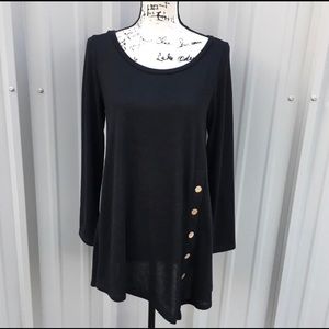 Emerald Black Long-Sleeve Tunic with Side Button Accents